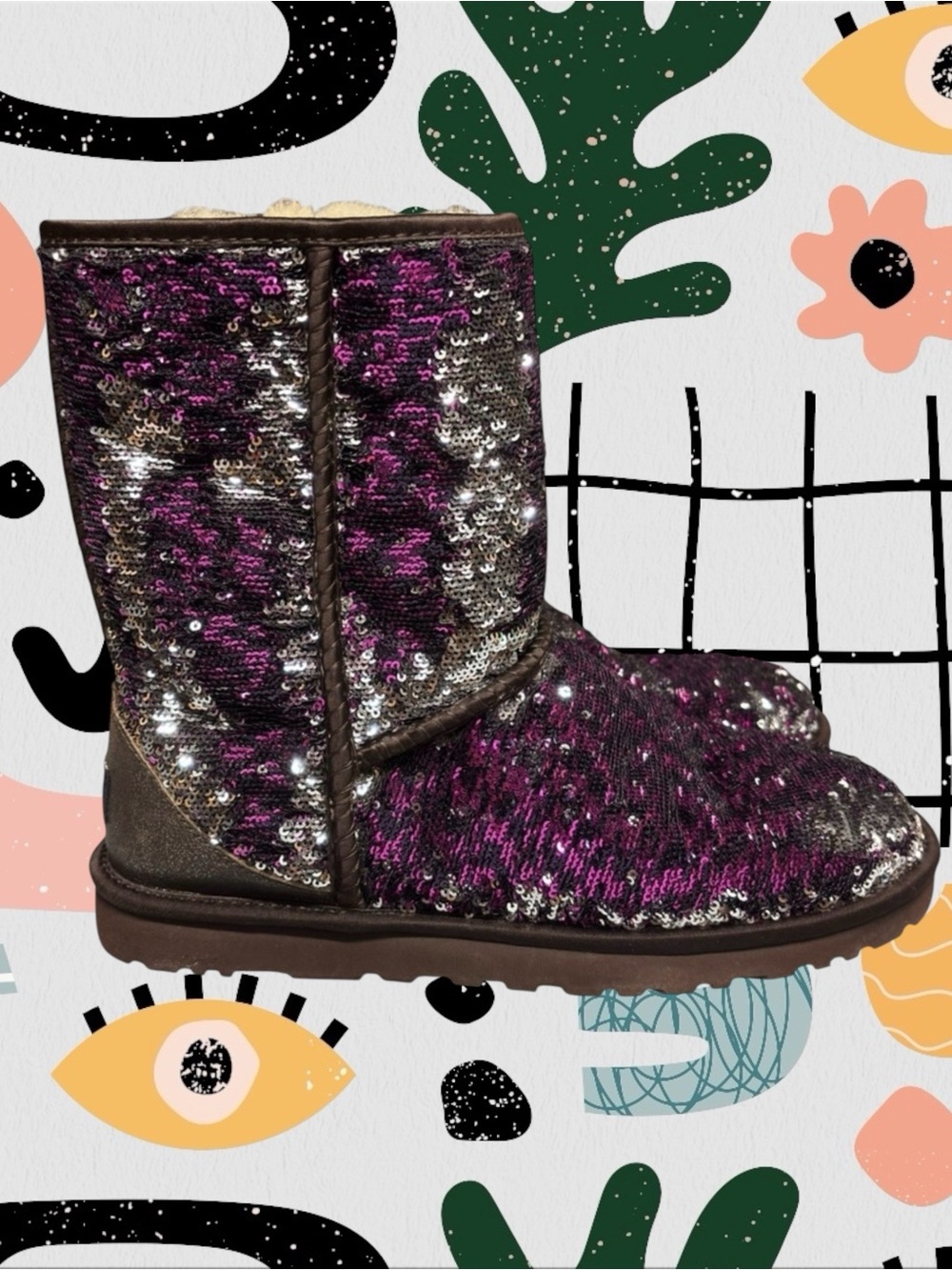 UGG | Classic Short Sparkles Purple/Silver Sequin Sheepskin Fur Lined Boots